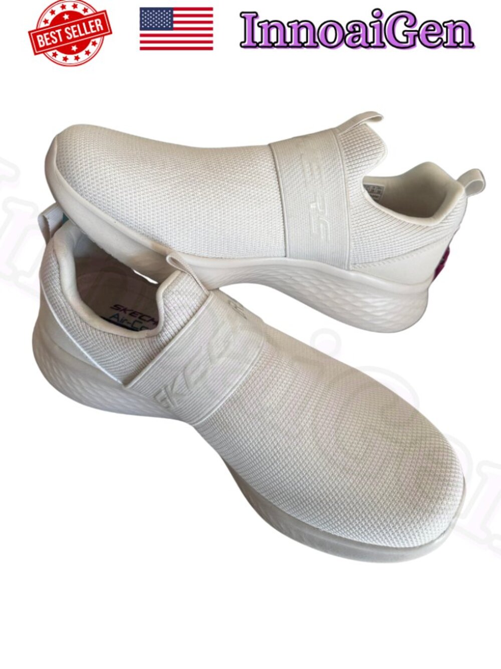 Skechers Skech-Lite Pro-Light Rush Slip-On Sneaker Off White Cream Size 9 NWB